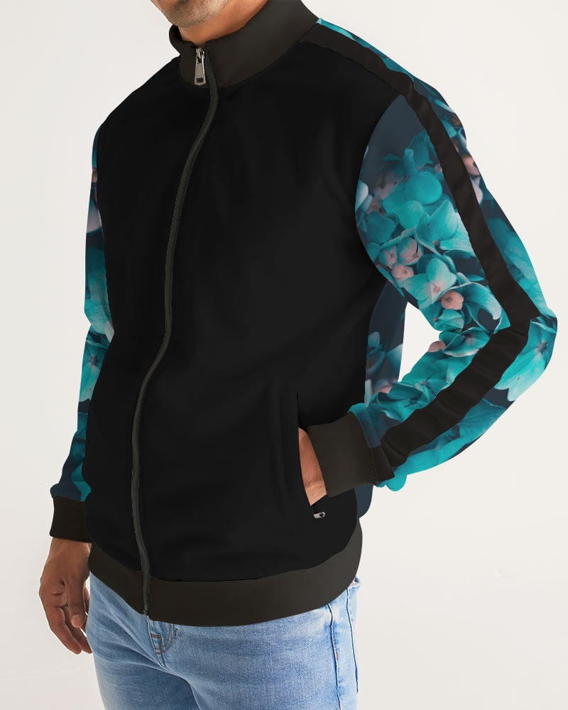 Teal Floral Men's Stripe-Sleeve Track Jacket