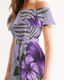 Purple Flower Women's Off-Shoulder Dress