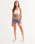 Purple Flower Women's Mid-Rise Yoga Shorts