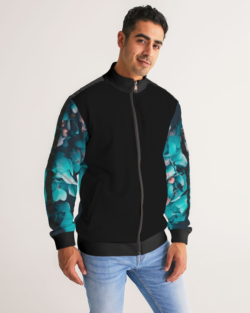 Teal Floral Men's Stripe-Sleeve Track Jacket