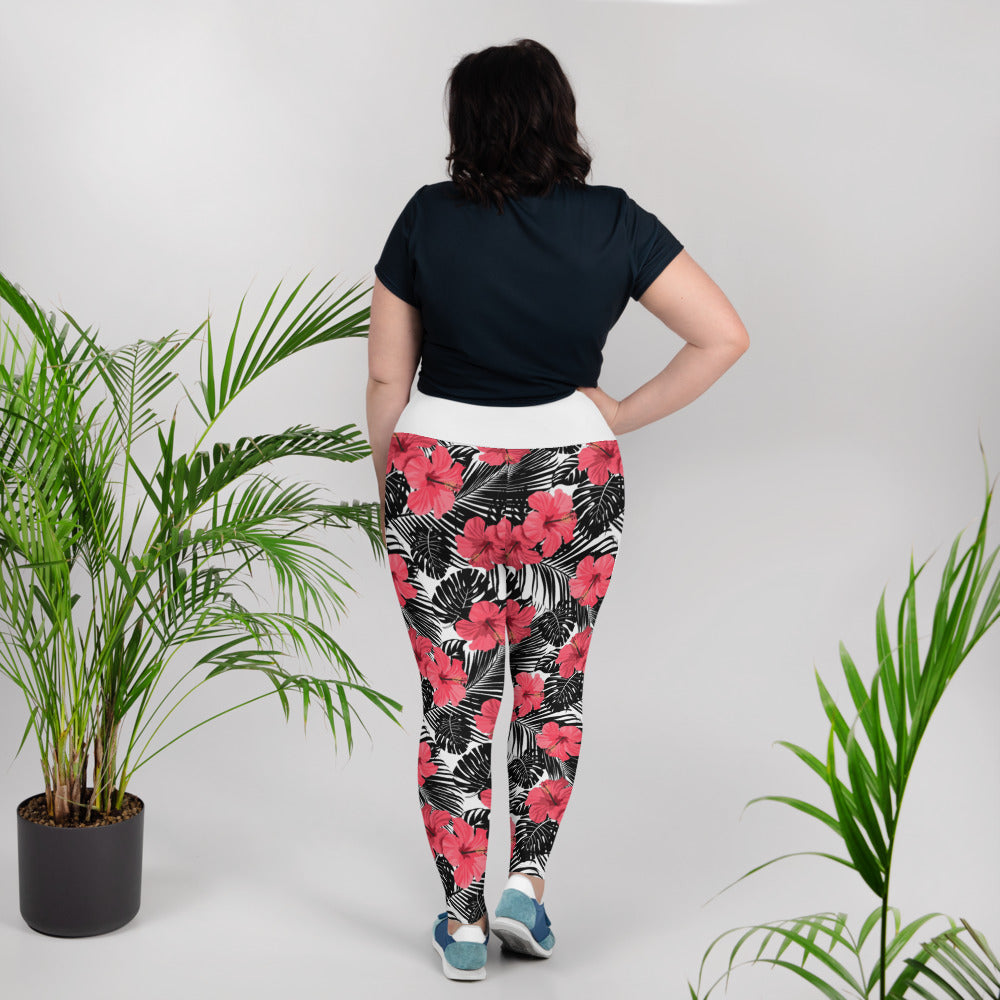 Hibiscus White Plus Size Leggings