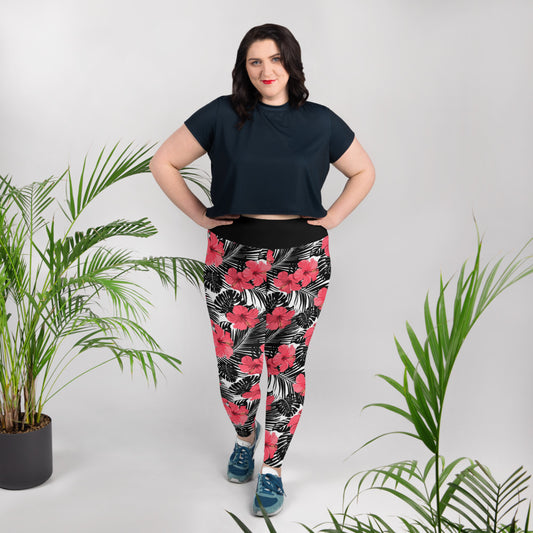 Hibiscus Black Plus Size Leggings