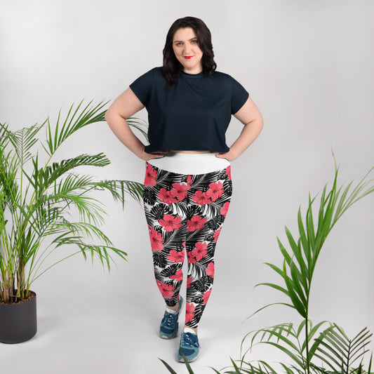 Hibiscus White Plus Size Leggings