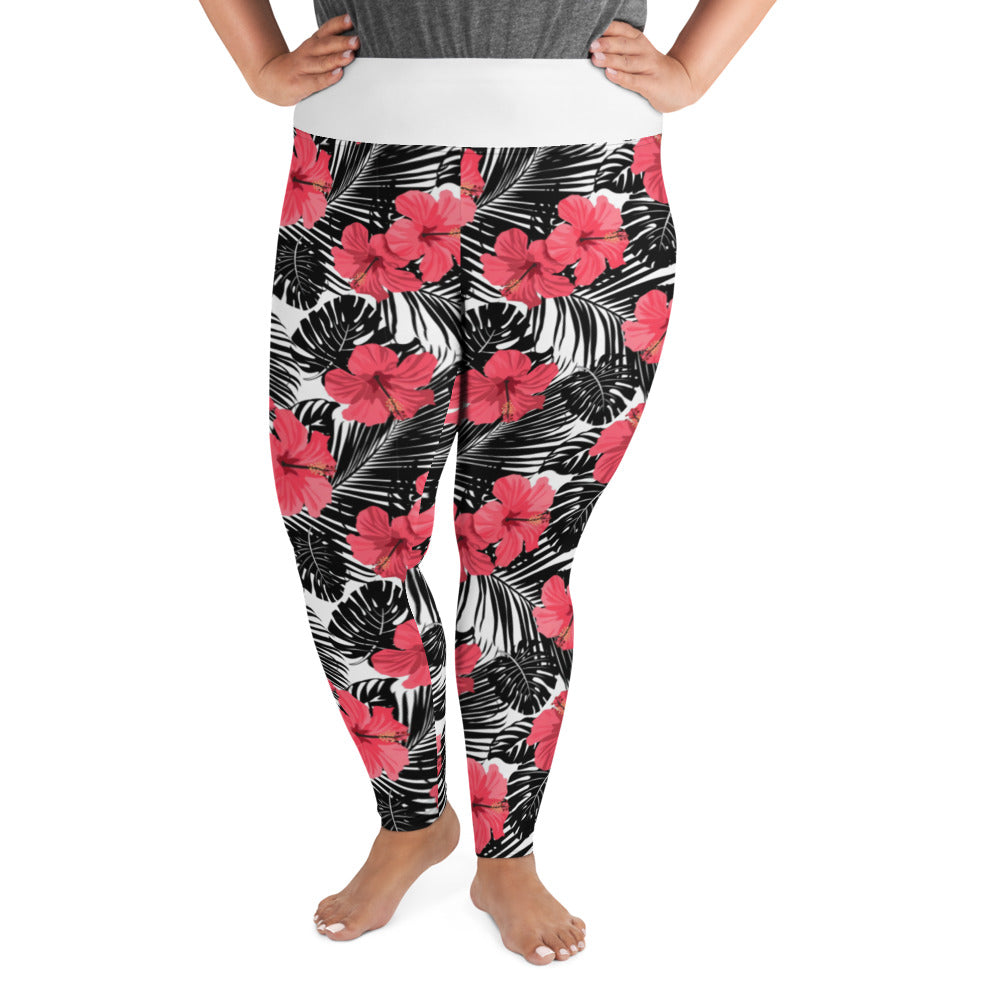 Hibiscus White Plus Size Leggings