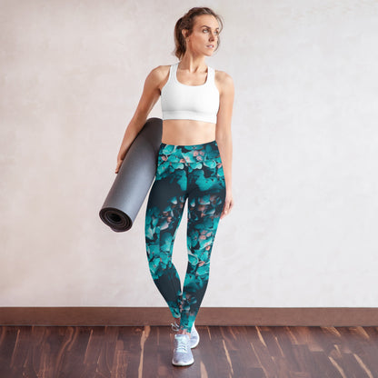 Teal Floral 2 Leggings without pockets