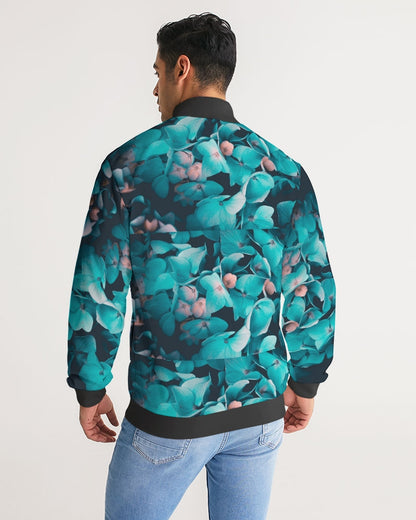 Teal Floral Men's Stripe-Sleeve Track Jacket