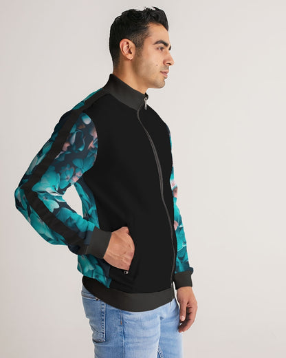 Teal Floral Men's Stripe-Sleeve Track Jacket