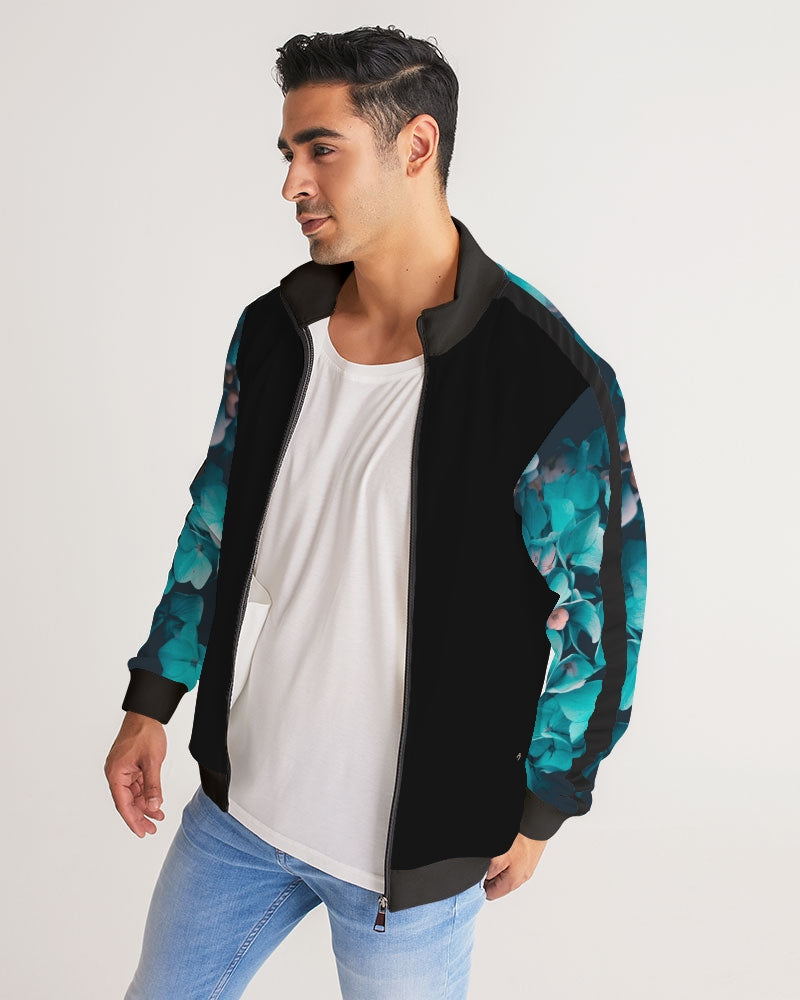 Teal Floral Men's Stripe-Sleeve Track Jacket