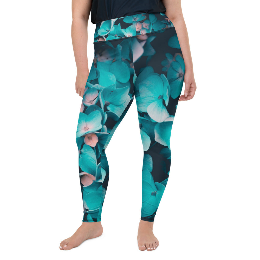 Teal Floral Plus Size Leggings