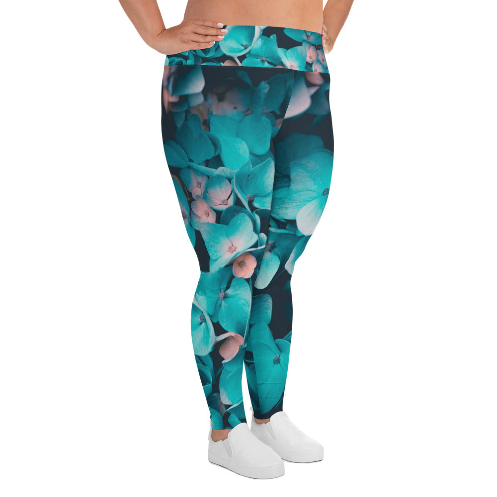 Teal Floral Plus Size Leggings