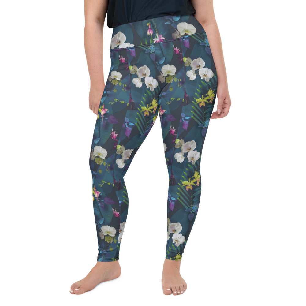 Deep Floral Plus Size Leggings